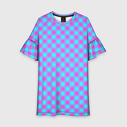Платье клеш для девочки Фиолетовые и голубые квадратики, цвет: 3D-принт