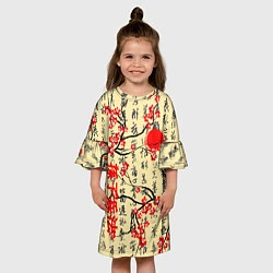 Платье клеш для девочки Иероглифы и сакура, цвет: 3D-принт — фото 2