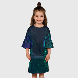 Платье клеш для девочки Неоновая ночная улица, цвет: 3D-принт — фото 2