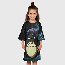 Платье клеш для девочки Totoro in rain forest, цвет: 3D-принт — фото 2