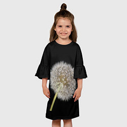 Платье клеш для девочки Одуванчик на черном фоне, цвет: 3D-принт — фото 2
