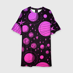 Платье клеш для девочки Фиолетовый мультяшный космос, цвет: 3D-принт