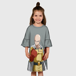 Платье клеш для девочки Ванпанчмен - герой Сайтама, цвет: 3D-принт — фото 2