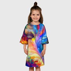 Платье клеш для девочки Неоновое перо, цвет: 3D-принт — фото 2