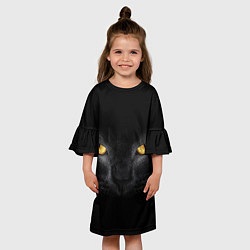 Платье клеш для девочки Чёрная кошка с оранжевыми глазами, цвет: 3D-принт — фото 2