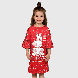 Платье клеш для девочки Happy new year, 2023 год кролика, цвет: 3D-принт — фото 2
