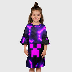 Платье клеш для девочки Майнкрафт розовый, цвет: 3D-принт — фото 2