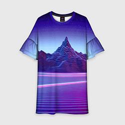 Платье клеш для девочки Neon mountains - Vaporwave, цвет: 3D-принт