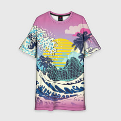 Платье клеш для девочки Штормовые океанские волны и пальмы, цвет: 3D-принт