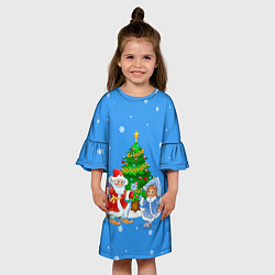 Платье клеш для девочки Дед Мороз, Снегурочка и елка, цвет: 3D-принт — фото 2