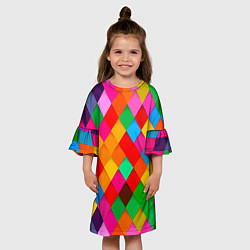 Платье клеш для девочки Цветные лоскуты - пэчворк, цвет: 3D-принт — фото 2