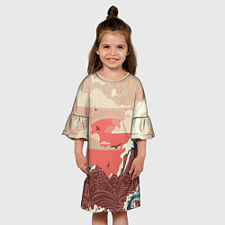 Платье клеш для девочки Большие океанские волны и скалистый остров на зака, цвет: 3D-принт — фото 2