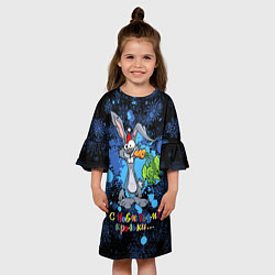 Платье клеш для девочки Крольки, с новм годм, цвет: 3D-принт — фото 2
