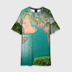 Платье клеш для девочки Карта Земли, цвет: 3D-принт