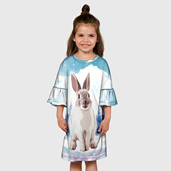 Платье клеш для девочки Кролик в зимнем лесу, цвет: 3D-принт — фото 2