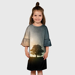 Платье клеш для девочки Раскидистое дерево на фоне звёздного неба, цвет: 3D-принт — фото 2