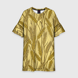 Платье клеш для девочки Винтажные колоски пшеницы, цвет: 3D-принт