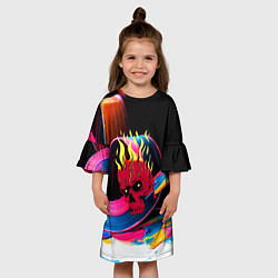 Платье клеш для девочки Горящий череп - авангард, цвет: 3D-принт — фото 2