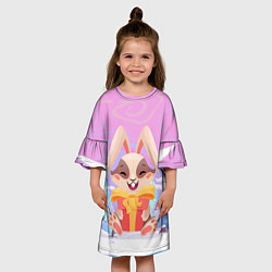 Платье клеш для девочки Радостный зайка с подарком, цвет: 3D-принт — фото 2