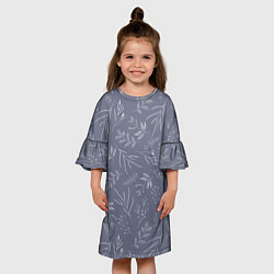 Платье клеш для девочки Минималистичный растительный узор на серо-голубом, цвет: 3D-принт — фото 2