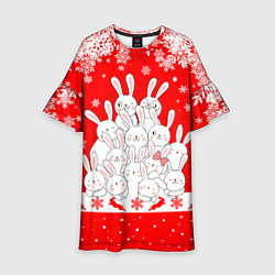 Платье клеш для девочки Новогодняя елка в виде кроликов, цвет: 3D-принт