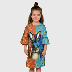 Платье клеш для девочки Огненный новогодний кролик, цвет: 3D-принт — фото 2