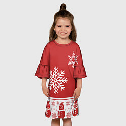 Платье клеш для девочки Снеговики в снежинках, цвет: 3D-принт — фото 2