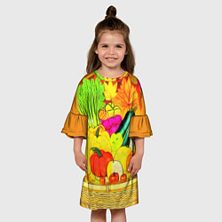 Платье клеш для девочки Плетеная корзина, полная фруктов и овощей, цвет: 3D-принт — фото 2