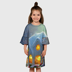 Платье клеш для девочки Сказочный зимний домик, покрытый снегом, цвет: 3D-принт — фото 2