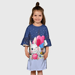 Платье клеш для девочки Зайка с шариками новый год, цвет: 3D-принт — фото 2