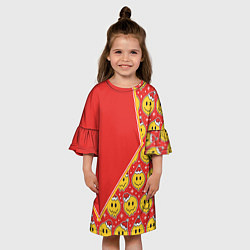 Платье клеш для девочки Новогодние смайлы, цвет: 3D-принт — фото 2