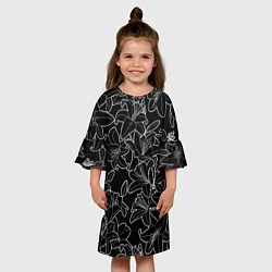 Платье клеш для девочки Нежные цветы - лилии: черно белыи, цвет: 3D-принт — фото 2