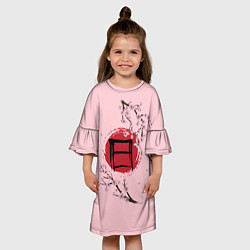 Платье клеш для девочки Цветущая сакура с иероглифом cолнце, цвет: 3D-принт — фото 2
