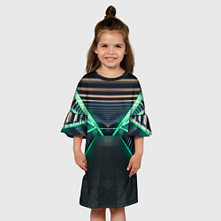 Платье клеш для девочки Неоновые фонари на космическом коридоре, цвет: 3D-принт — фото 2