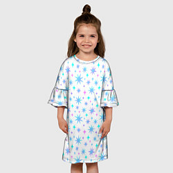 Платье клеш для девочки Разноцветные звезды на белом фоне, цвет: 3D-принт — фото 2