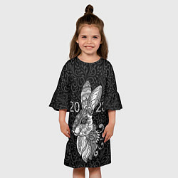 Платье клеш для девочки Русский серый кролик 2023, цвет: 3D-принт — фото 2