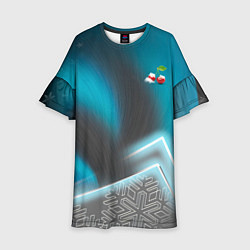 Платье клеш для девочки Вишня под снегом, цвет: 3D-принт