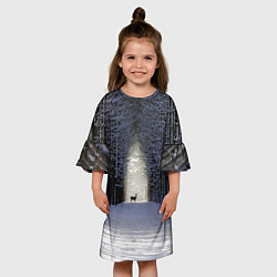 Платье клеш для девочки Олень в зимнем лесу, цвет: 3D-принт — фото 2
