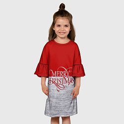 Платье клеш для девочки Merry Christmas красный, цвет: 3D-принт — фото 2