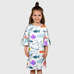 Платье клеш для девочки Рыбки и чайки, цвет: 3D-принт — фото 2