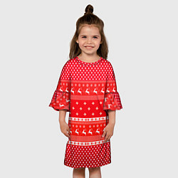 Платье клеш для девочки Праздничный красный свитер, цвет: 3D-принт — фото 2