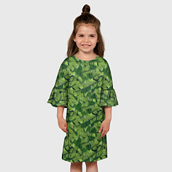 Платье клеш для девочки Милитари перо двухцветное, цвет: 3D-принт — фото 2