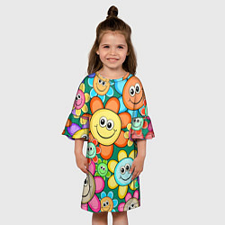 Платье клеш для девочки Ромашки - смайлы, цвет: 3D-принт — фото 2