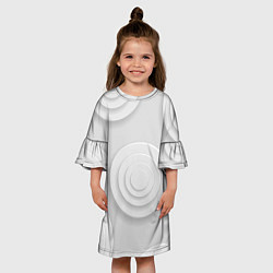 Платье клеш для девочки Серый фон и абстрактные белые объёмные окружности, цвет: 3D-принт — фото 2