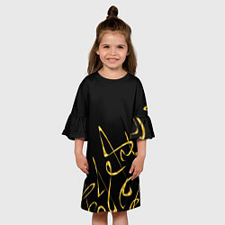 Платье клеш для девочки Золотая каллиграфия на черном фоне, цвет: 3D-принт — фото 2