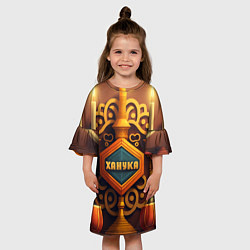 Платье клеш для девочки Ханука - подарок для всей семьи на праздник огней, цвет: 3D-принт — фото 2