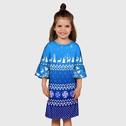 Платье клеш для девочки Новогодний узор на синем фоне, цвет: 3D-принт — фото 2