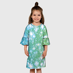 Платье клеш для девочки Сияющие серебряные блестки на зелено-голубом фоне, цвет: 3D-принт — фото 2
