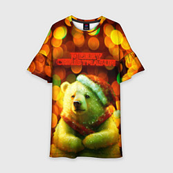 Платье клеш для девочки Merry Christmas белый медвежонок, цвет: 3D-принт