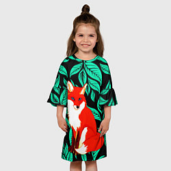 Платье клеш для девочки Лиса на фоне листьев, цвет: 3D-принт — фото 2